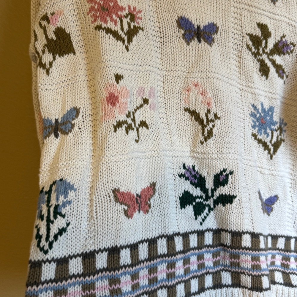 VINTAGE Chunky Floral Patterned Sweater - Cream - Picture 4 of 10